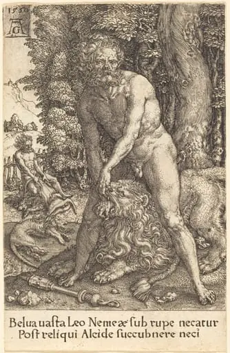 Hercules Slaying the Lion of Nemea, by Heinrich Aldegrever