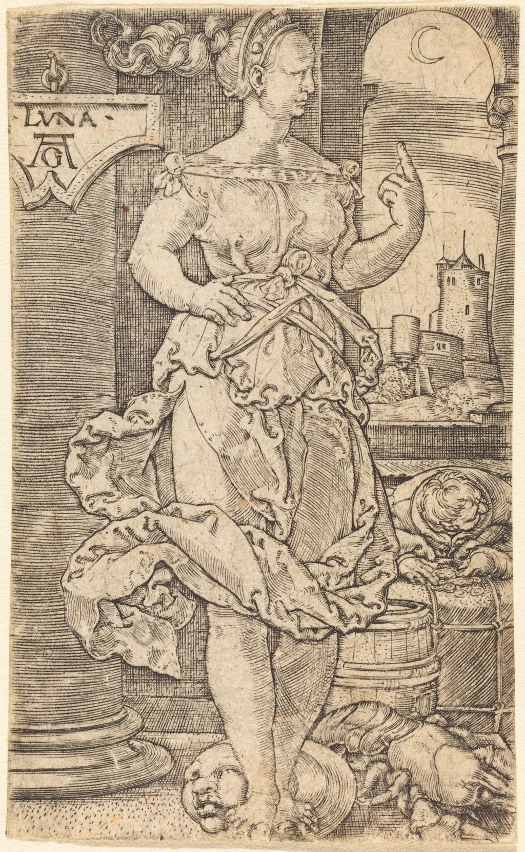 Luna, by Heinrich Aldegrever, ink, 1532