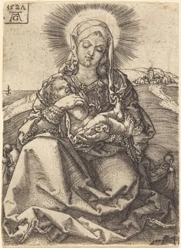 Madonna in a Landscape Sitting on a Cushion, by Heinrich Aldegrever
