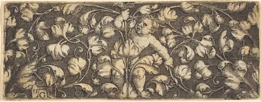 Ornament with Foliage and a Child in the Center, by Heinrich Aldegrever