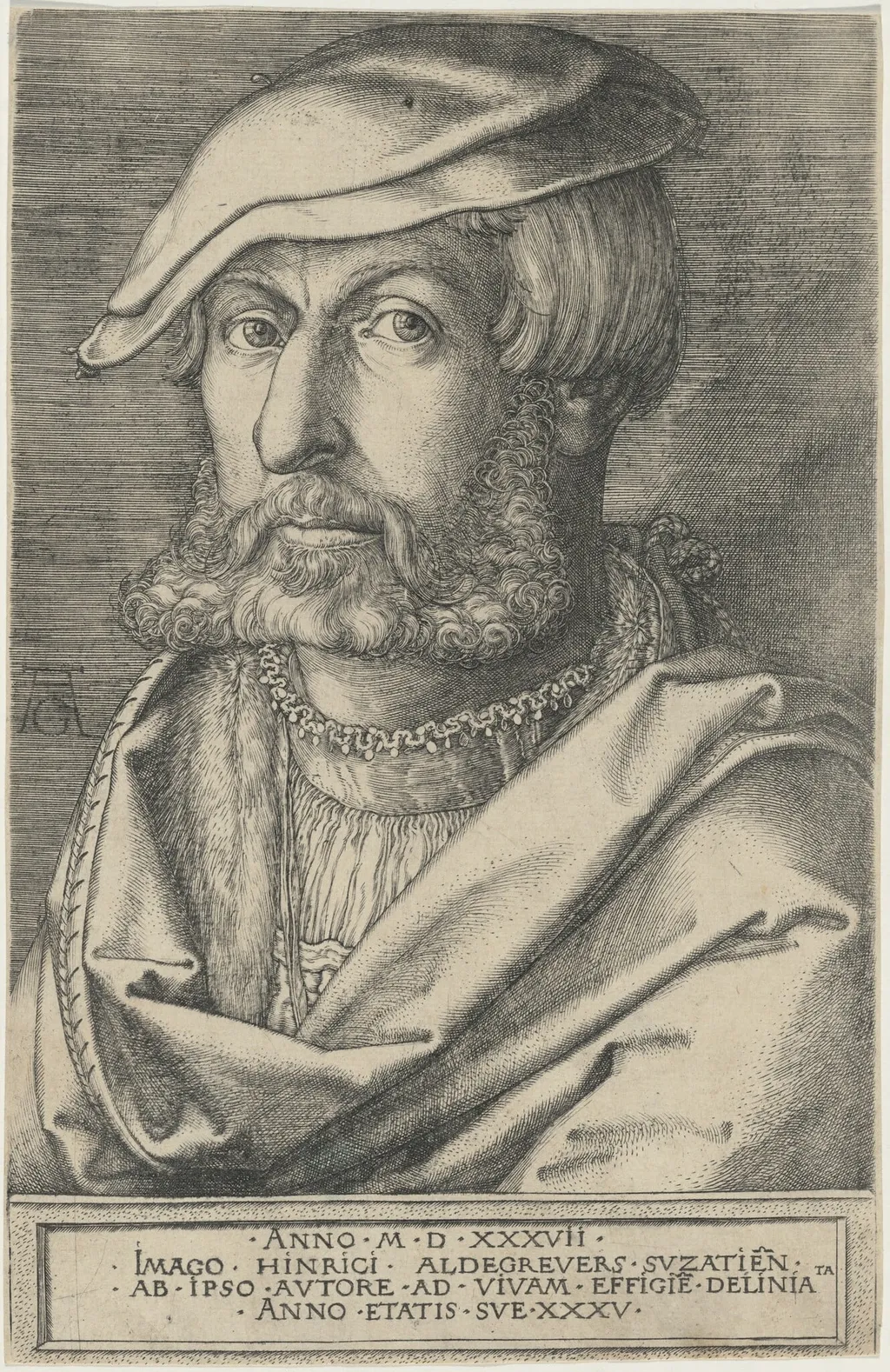 Self-Portrait, by Heinrich Aldegrever, ink, 1537