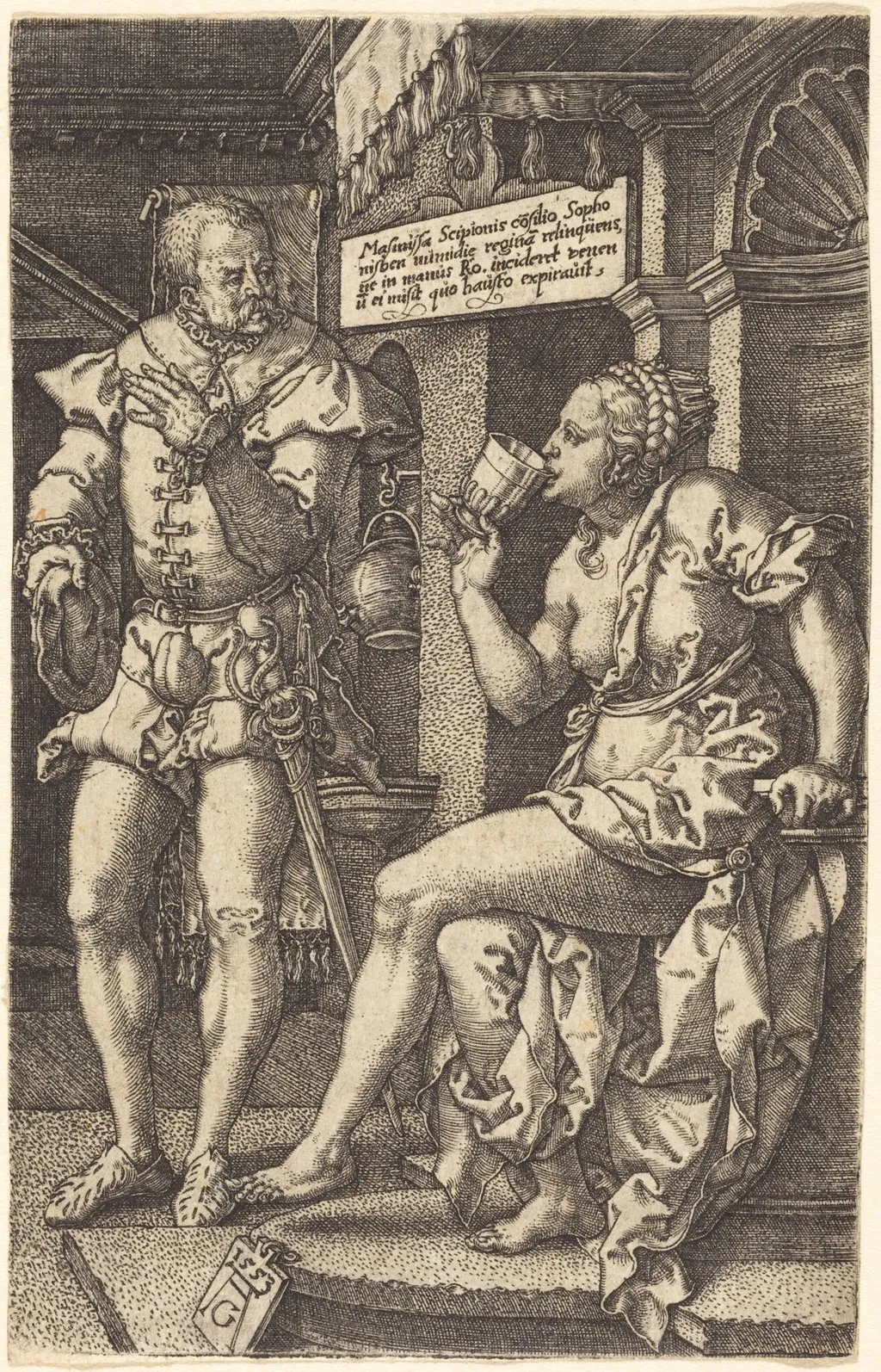 Sophonisba, by Heinrich Aldegrever, ink, 1553