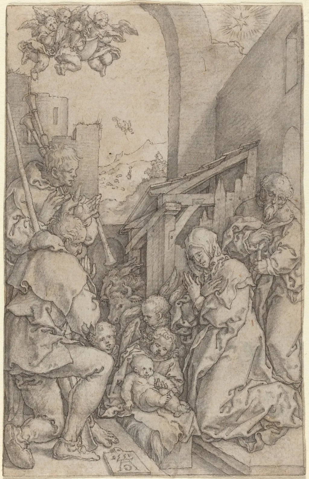 The Nativity, by Heinrich Aldegrever, ink, 1552