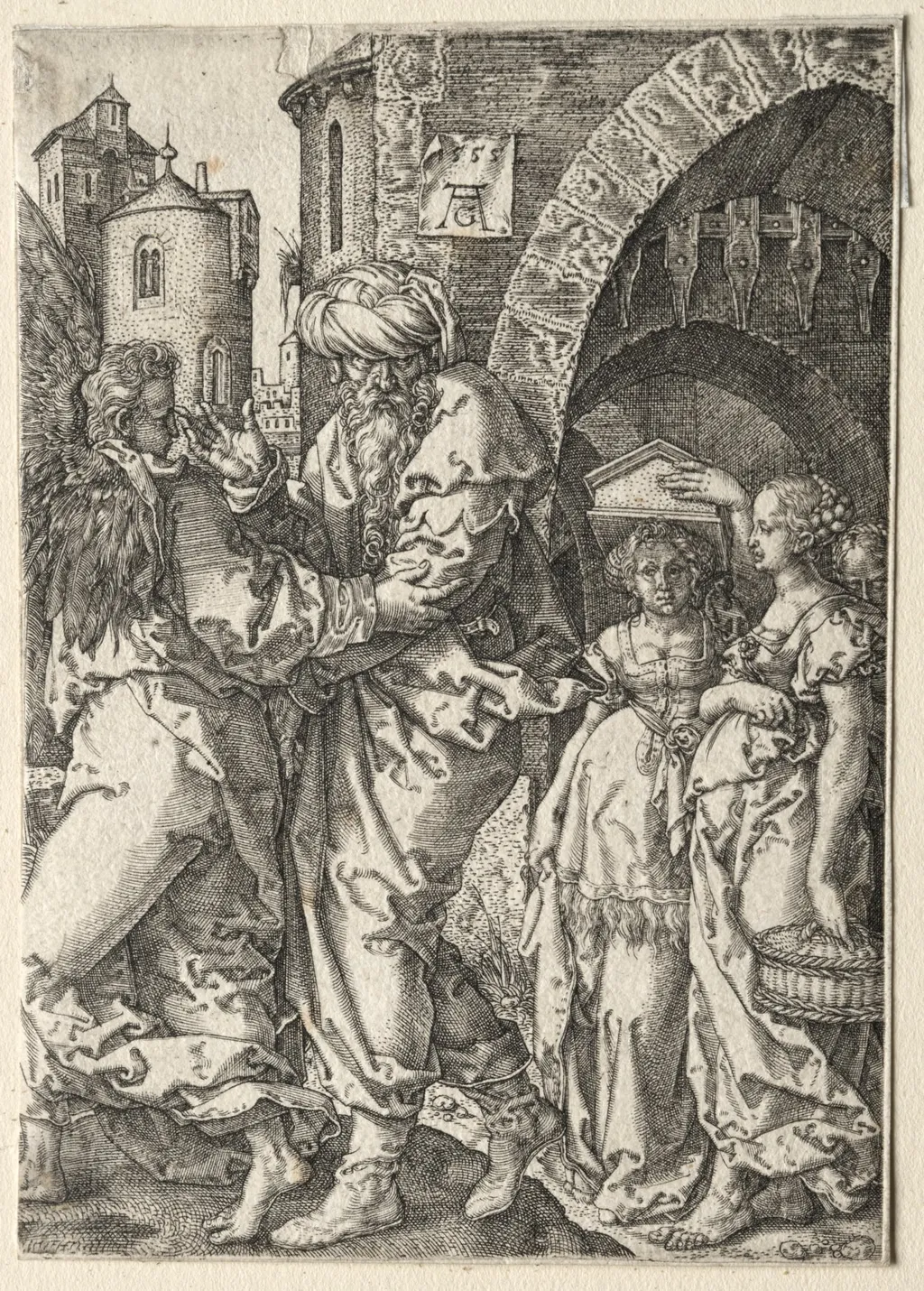 The Story of Lot: Lot and His Family Fleeing Sodom, by Heinrich Aldegrever, 1555