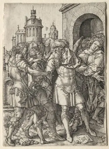 The Story of Lot: Lot Prevents the Sodomites from Violence, by Heinrich Aldegrever