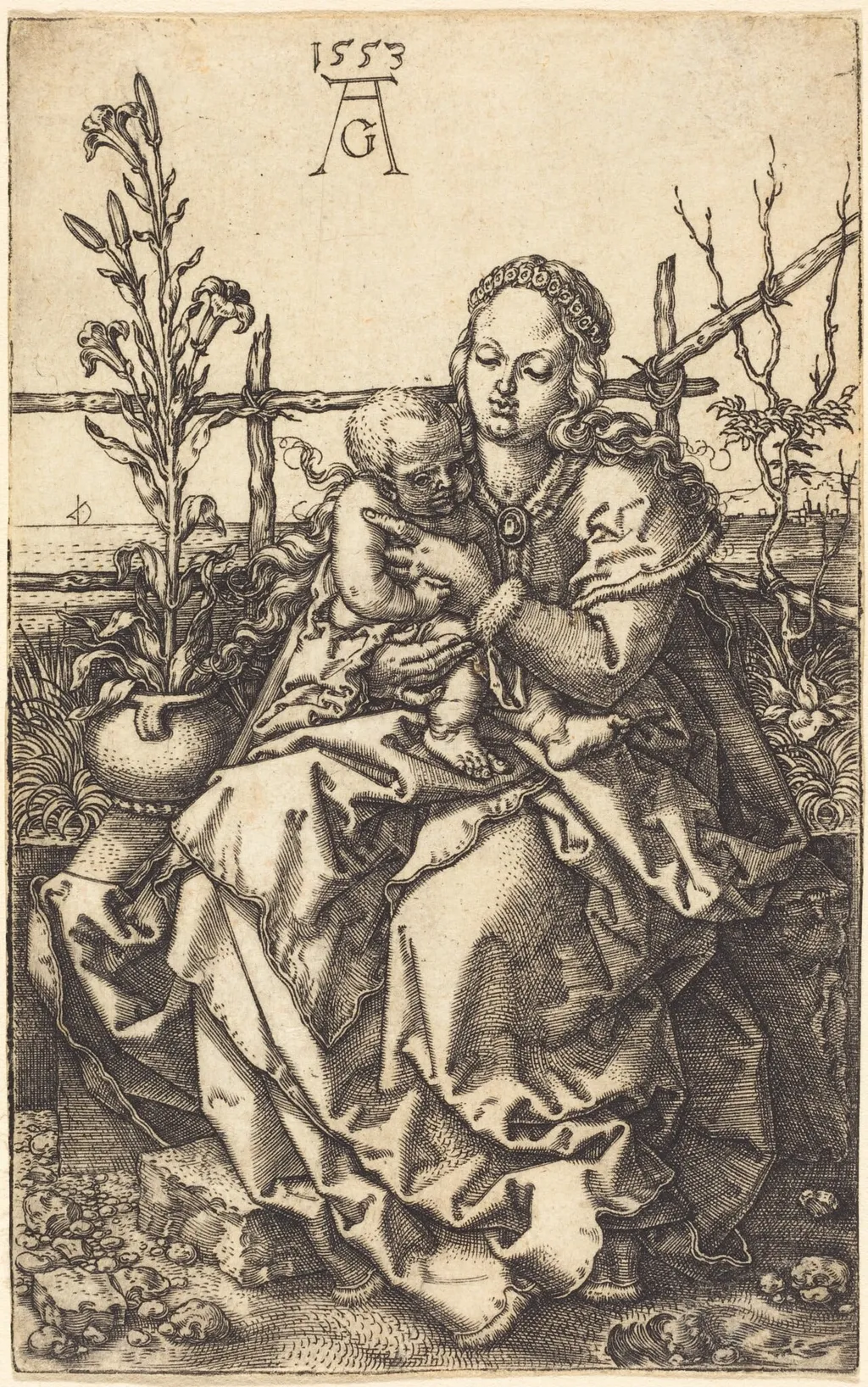 The Virgin Seated, by Heinrich Aldegrever, ink, 1553