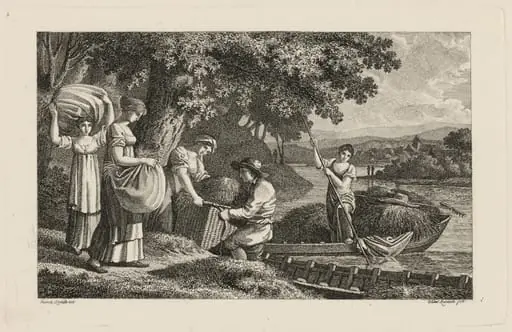 A Group of Peasants Loading Hay onto Boats, by Heinrich Carl Reinhold