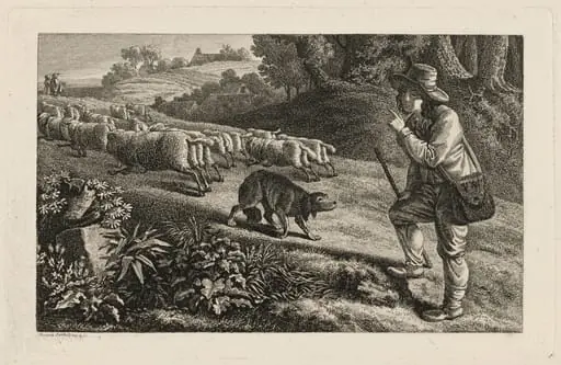 A Shepherd Scolding His Dog for Letting His Sheep Run Away, by Heinrich Carl Reinhold