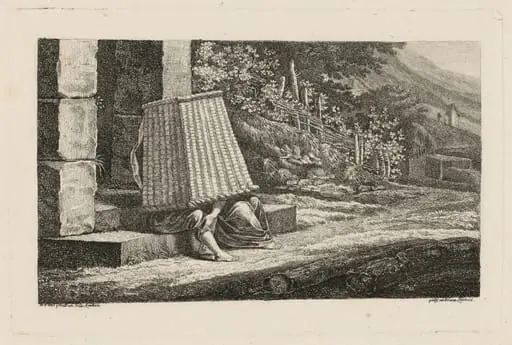 A Young Couple under a Large Wicker Basket, by Heinrich Carl Reinhold
