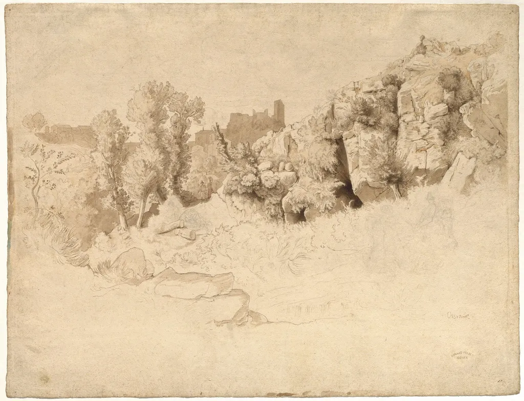 Rock Formations near Olevano, by Heinrich Dreber, ink, 1848