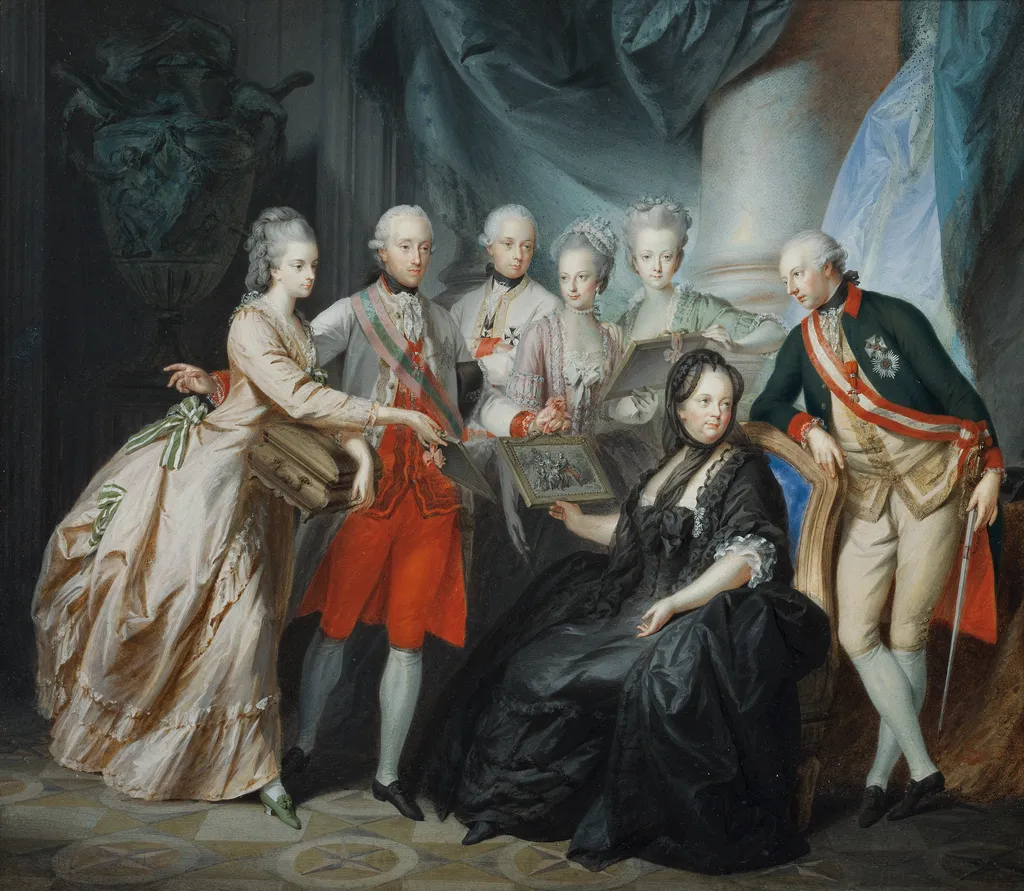 Archduchess Marie Christine and Duke Albert of Saxony Teschen Present the Family with Pictures of their Relatives in Italy, by Heinrich Füger, unspecified, 1788