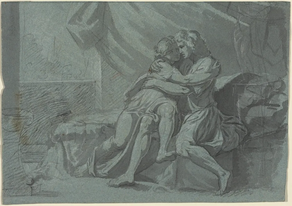 Embracing Lovers in Classical Dress, by Heinrich Füger, ink, 1788