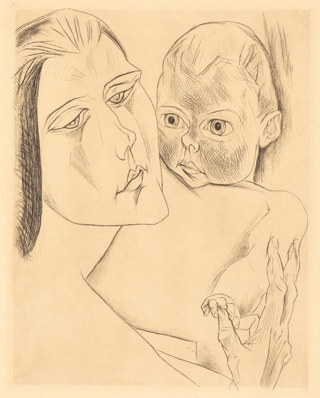 Mother and Child, by Heinrich Nauen, ink, 1919