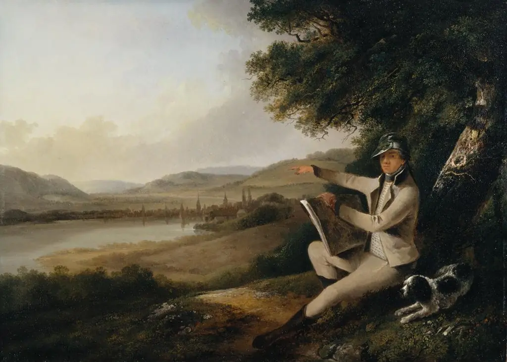 Bildnis eines Malers mit Blick auf Zürich, by Heinrich Wüest