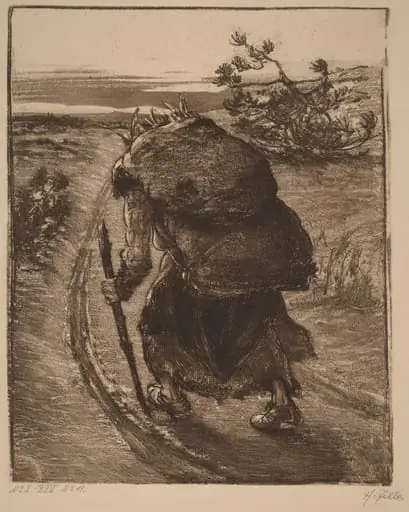 A Woman Carrying a Bundle of Sticks, by Heinrich Zille