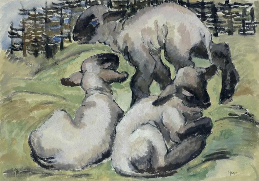 Lambs in Fold, by Helen Margaret George, watercolor, 1900