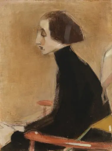 Ompelijatar, puolivartalokuva (Työläisnainen), by Helene Schjerfbeck