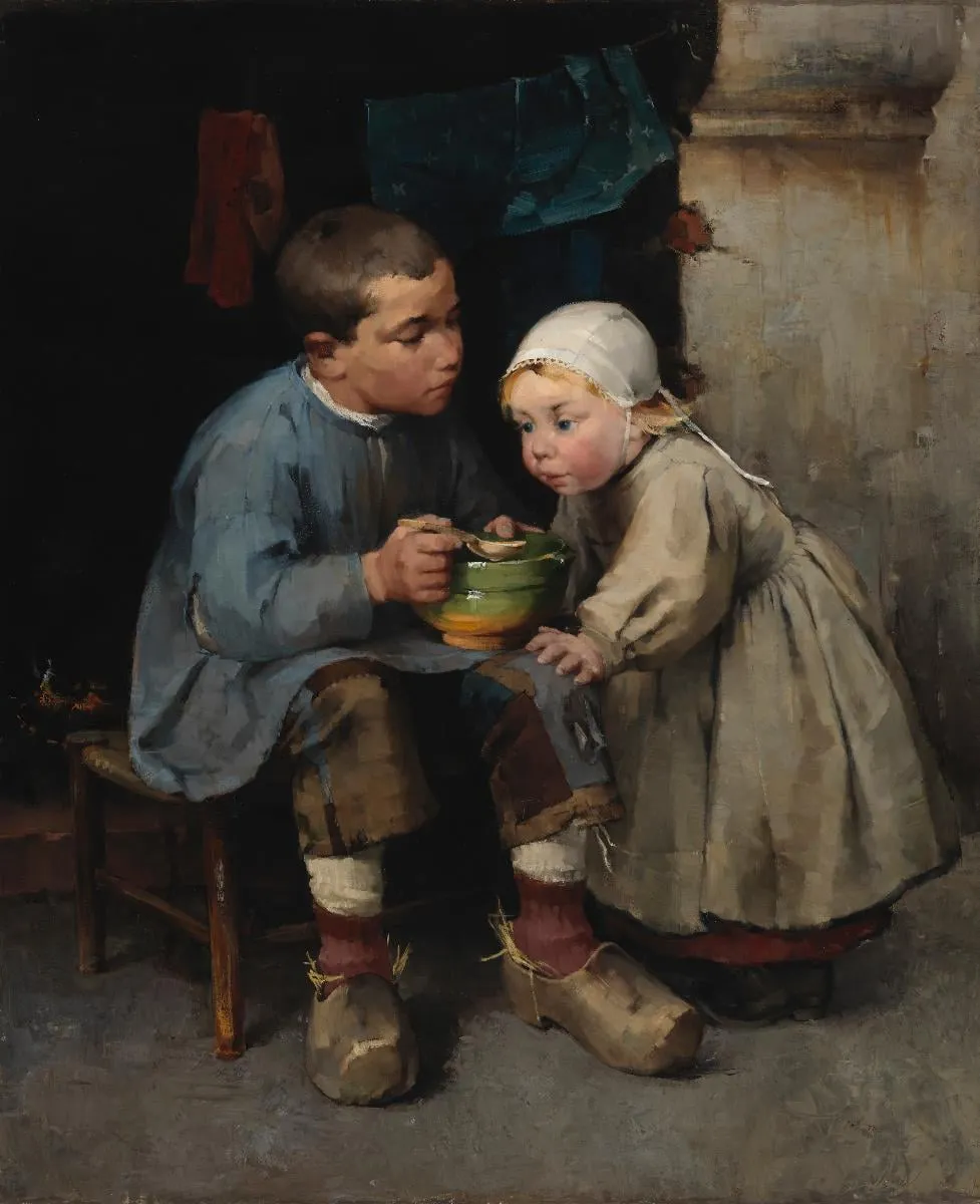 Pikkusiskoaan ruokkiva poika, by Helene Schjerfbeck, unspecified