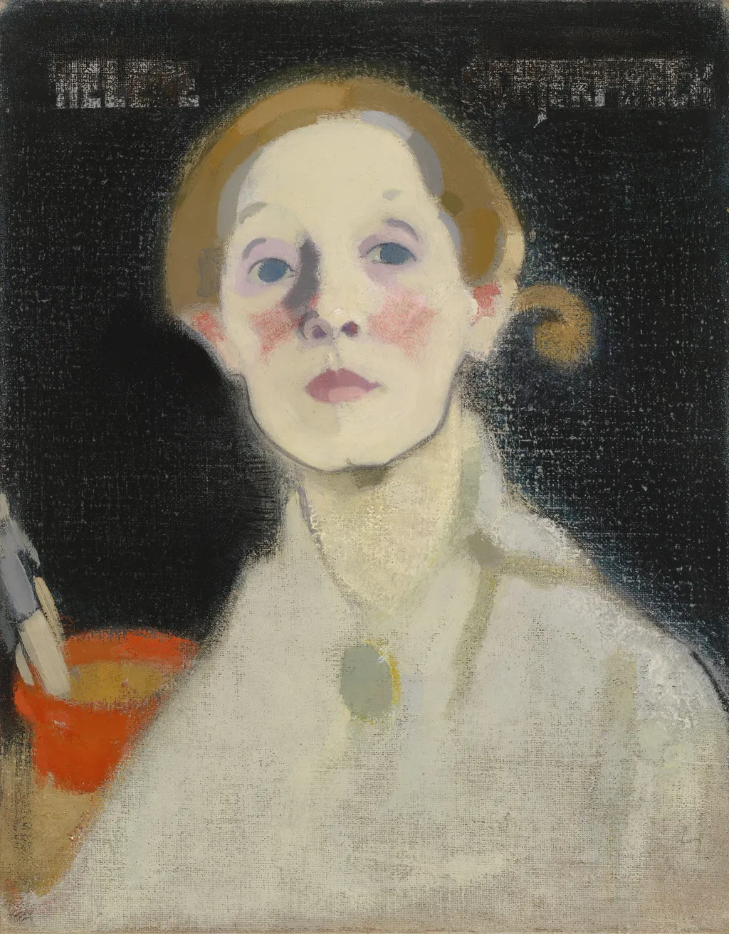 Self-Portrait with Black Background, by Helene Schjerfbeck, oil, 1915