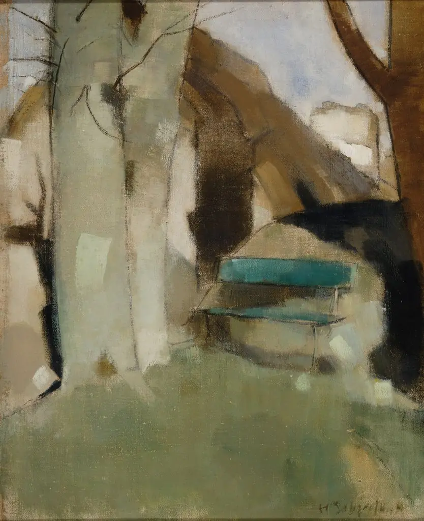 Shadow on the Wall II (Green Bench), by Helene Schjerfbeck