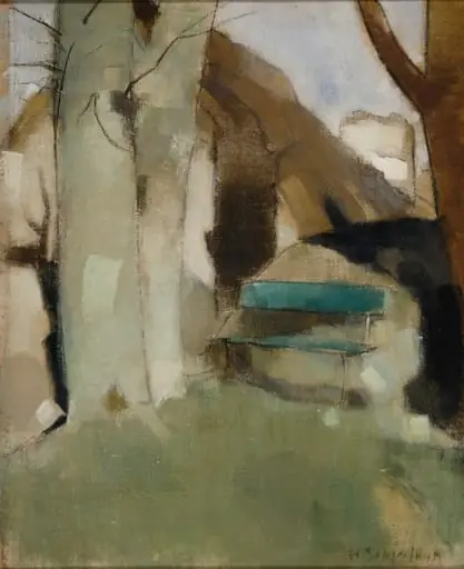 Varjo muurilla II (Vihreä penkki), by Helene Schjerfbeck
