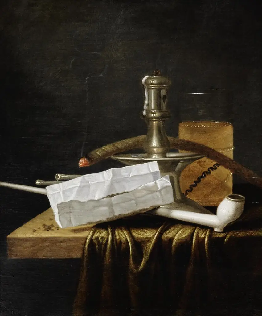 Still life with candlestick, pipe and beer glass, by Hendrick Andriessen