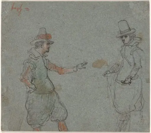 Two Gentlemen (verso), by Hendrick Avercamp