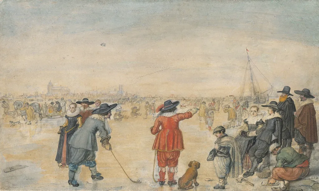 Winter Games on the Frozen River Ijssel, by Hendrick Avercamp, ink, 1626