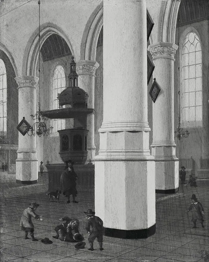 Inneres der Oude Kerk in Delft, by Hendrick Cornelisz. van Vliet, unspecified, 1643
