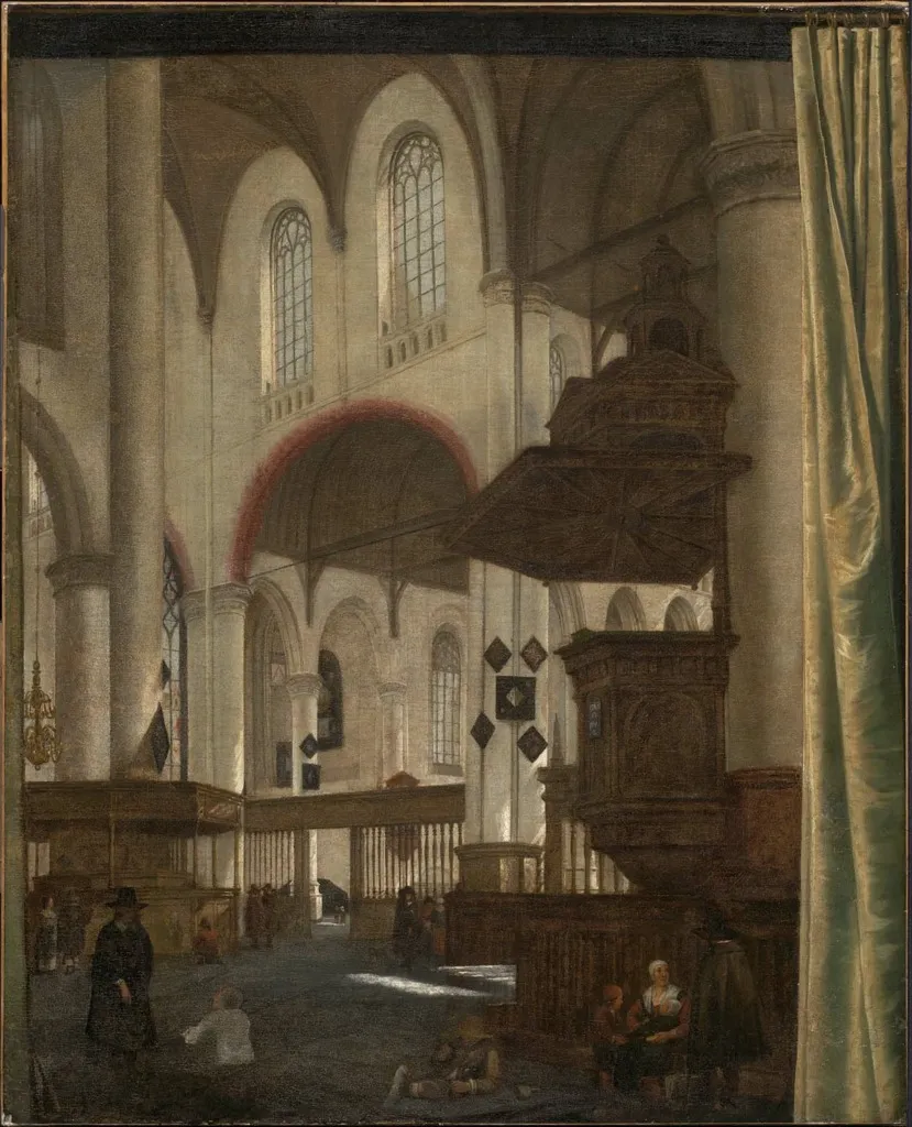 Interior of the Oude Kerk, Delft, by Hendrick Cornelisz. van Vliet, oil, 1653