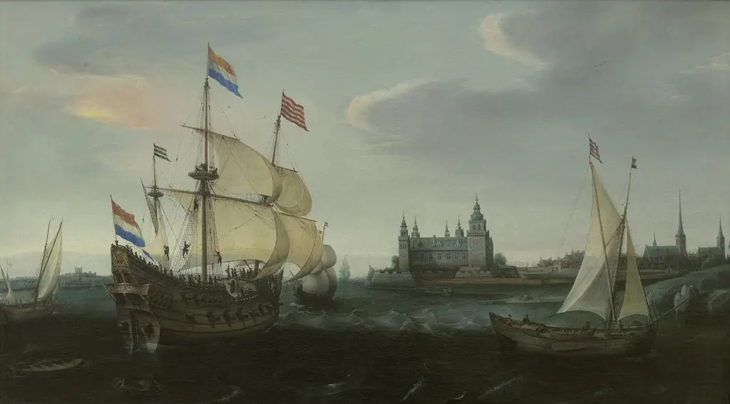 Arrival of a Dutch Three master at Schloss Kronberg, by Hendrick Cornelisz Vroom