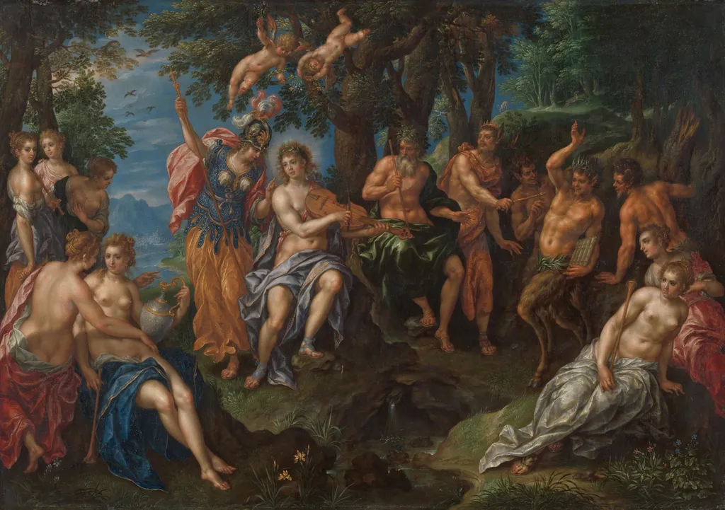 The Contest between Apollo and Pan, by Hendrick de Clerck, unspecified, 1600