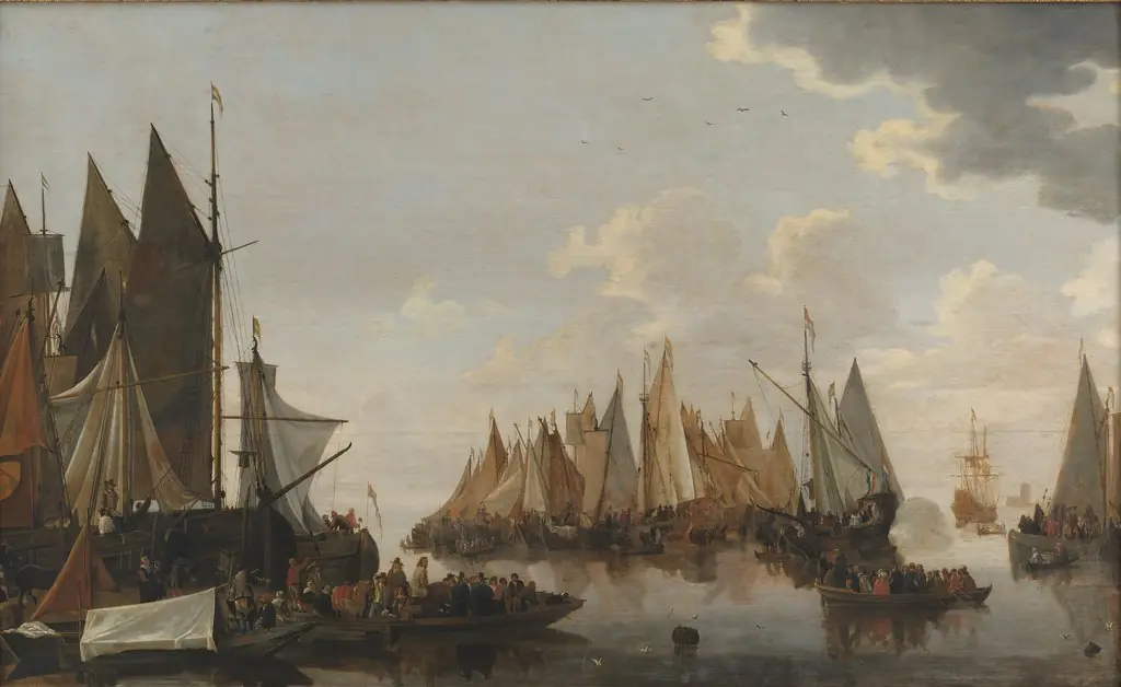 Embarkation of Troops on a Dutch River, by Hendrick de Meijer