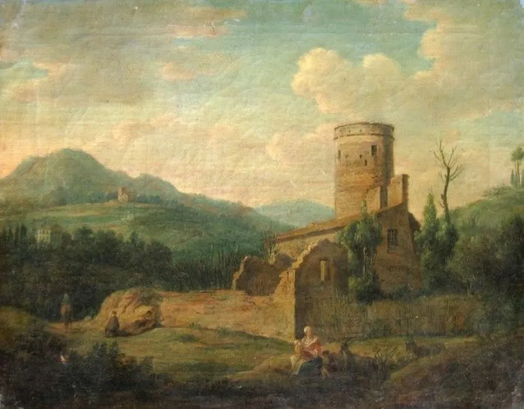 Peisaj cu turn rotund, by Hendrick Frans van Lint, unspecified