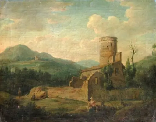 Peisaj cu turn rotund, by Hendrick Frans van Lint