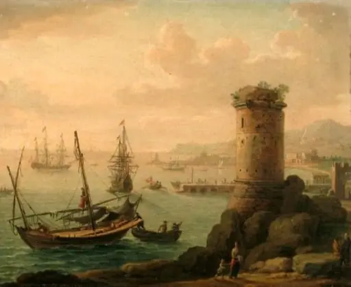 Port maritim cu turn rotund, by Hendrick Frans van Lint