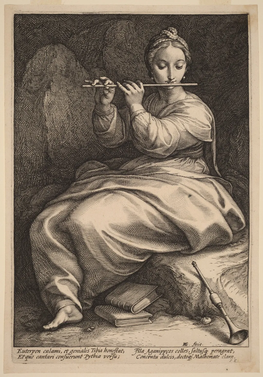 Euterpe, by Hendrick Goltzius, ink, 1592