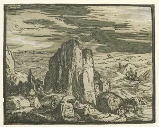Four Small Landscapes: No. 4, Cliff on the Seashore, by Hendrick Goltzius