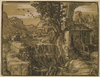 Landscape with a Waterfall, by Hendrick Goltzius