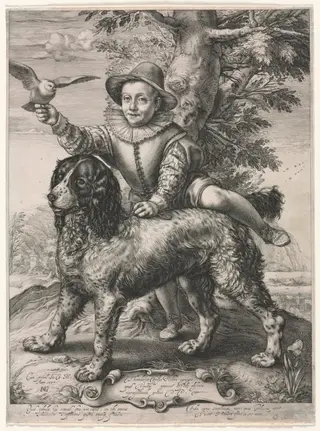 Portrait of Frederick de Vries and His Dog, by Hendrick Goltzius