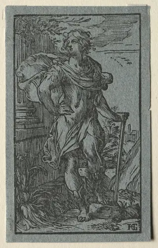 Young Man Standing with a Cane, by Hendrick Goltzius, 1598