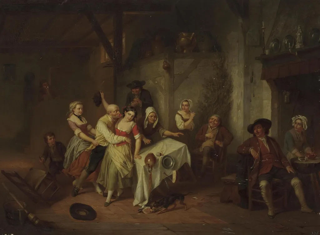 Scene in a Tavern, by Hendrick Joseph Dillens, unspecified, 1852