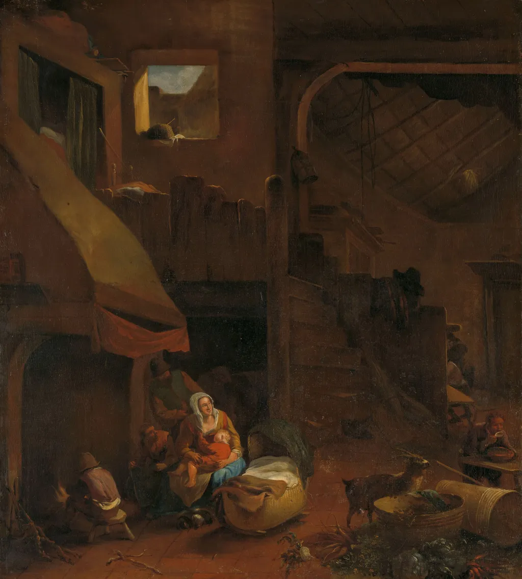 Interior of a peasant hut, by Hendrick Mommers, oil, 1650