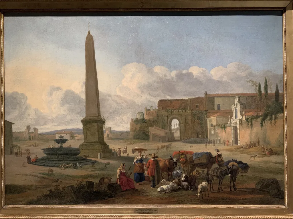 Roman populace in the Piazza del Popolo in Rome, by Hendrick Mommers, oil, 1645