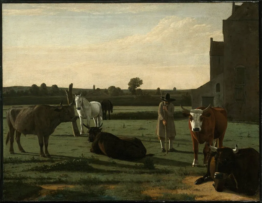 Cattle and Horses with a Herdsman, by Hendrick ten Oever, oil, 1674