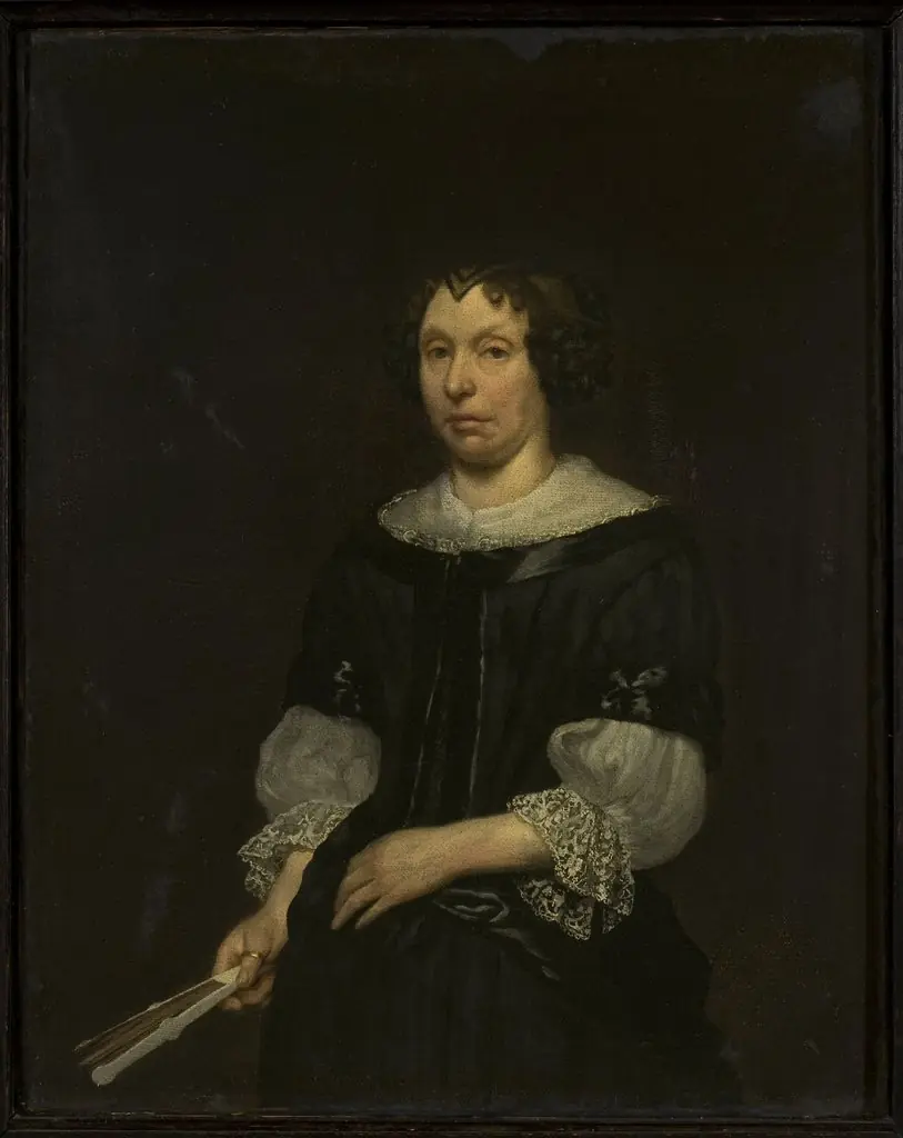 Portrait of a lady with a folding fan, by Hendrick ten Oever