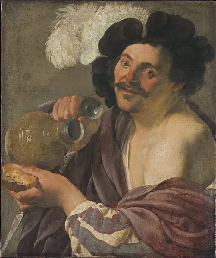 Man with a tankard, a knife, and bread, by Hendrick ter Brugghen