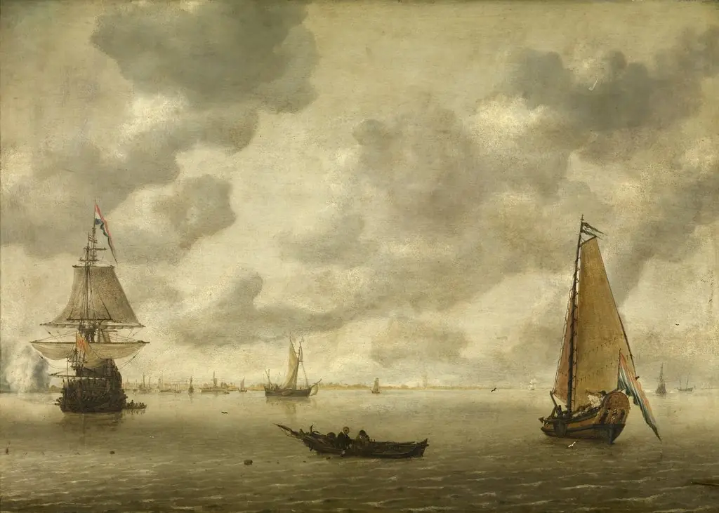 Dutch ships in a harbour firing salute, by Hendrick van Anthonissen