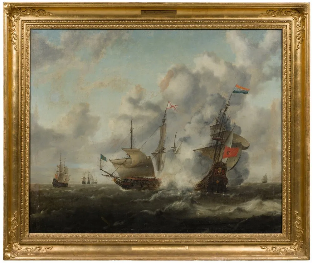 Sea Battle between the English and the Dutch, by Hendrick van Anthonissen, oil, 1640