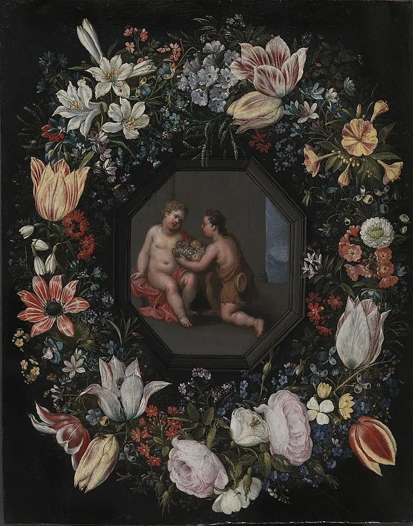 Blomsterkrans med Jesus og Johannes, by Hendrick van Balen the Elder